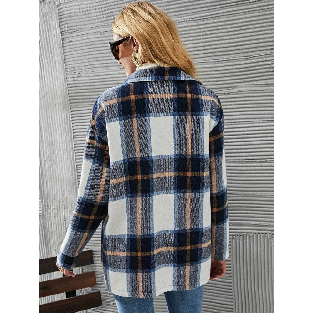 preppy Plaid Overcoat boyfriend trucker shacket jacket - Picture 2 of 8
